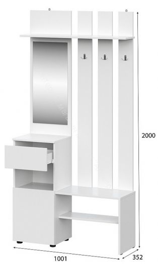 Вешалка с зеркалом (Серия 2) Токио Белый текстурный