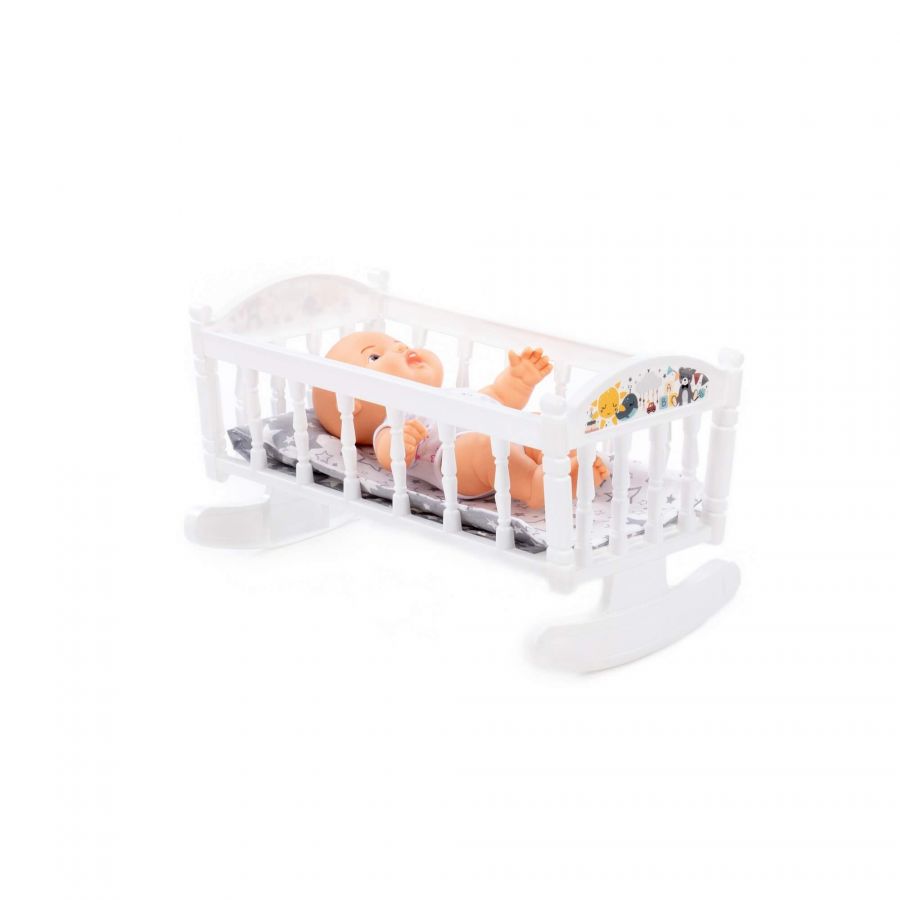 Пупс "Славный" (24 см) + кроватка-качалка №4 (8 элементов) (в пакете)