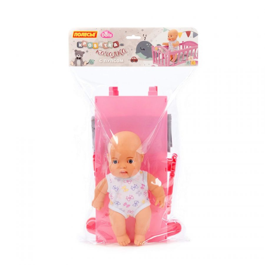 Пупс "Славный" (24 см) + кроватка-качалка №4 (8 элементов) (в пакете)