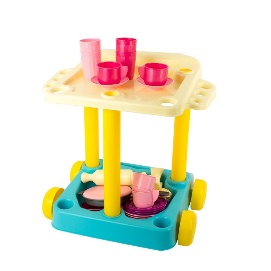 Сервировочный столик с набором детской посуды в сумке 48пр.