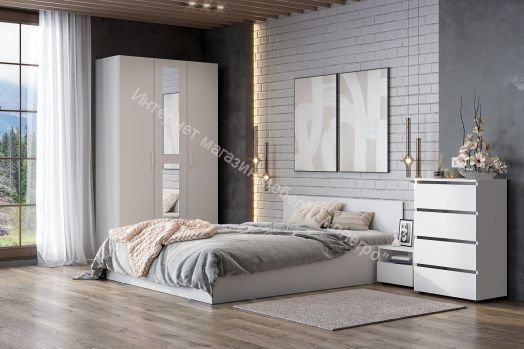 Шкаф трехстворчатый Токио с зеркалом Белый текстурный