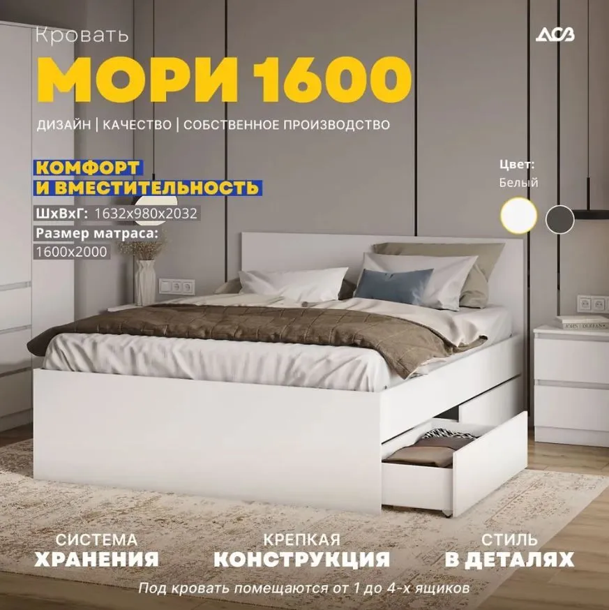 Кровать ДСВ Мебель Мори 1600.2