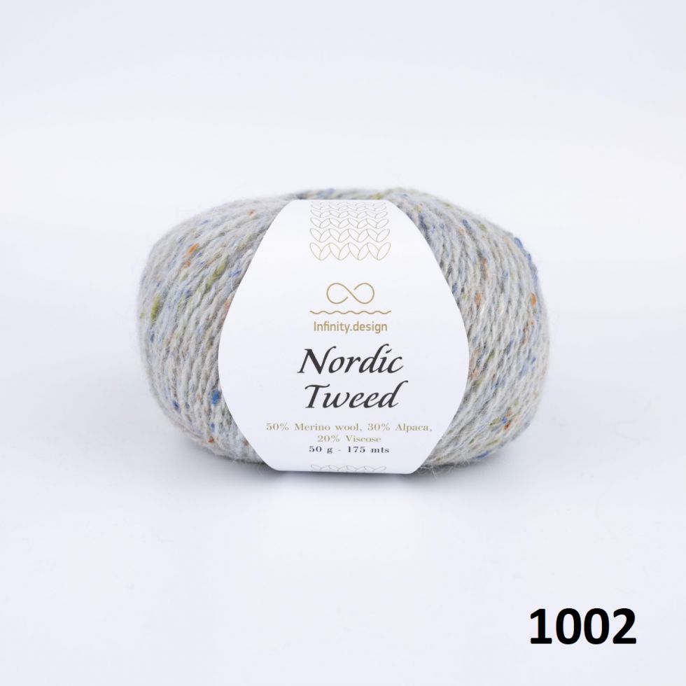 фото Пряжа NORDIC TWEED Infinity Design 1002 белый/ св. серый(IDNTW)