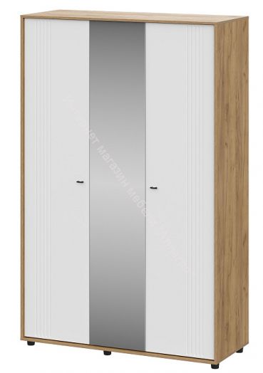 Шкаф трёхстворчатый Милан с зеркалом Дуб Золотой/Белый Матовый