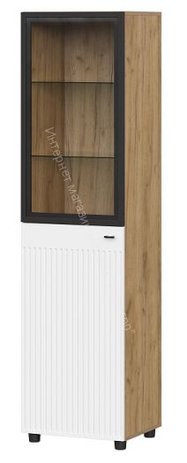 Пенал со стеклом Милан Дуб Золотой/Чёрный/Олива Софт