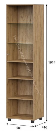 Пенал со стеклом Милан Дуб Золотой/Чёрный/Олива Софт