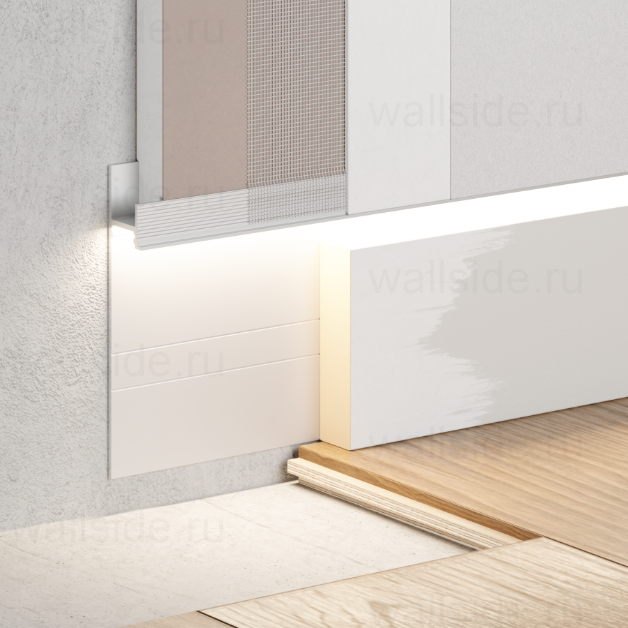 Скрытый плинтус Ликорн С-02.2.2 серебристый матовый