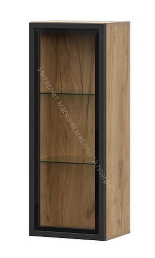 Шкаф навесной со стеклом Милан Дуб Золотой/Черный