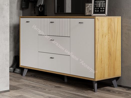 Комод 3 ящика двухстворчатый Милан Дуб Золотой/Белый Матовый