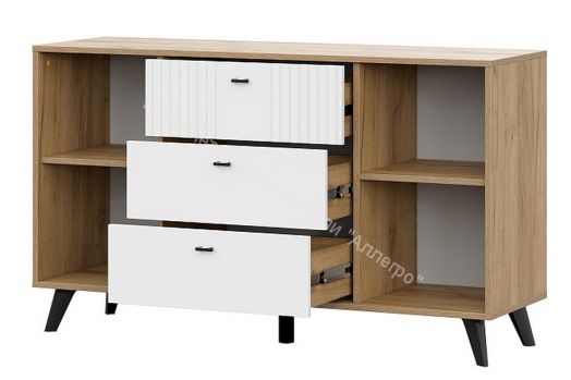 Комод 3 ящика двухстворчатый Милан Дуб Золотой/Белый Матовый