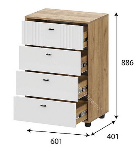 Комод 4 ящика Милан Дуб Золотой/Белый Матовый