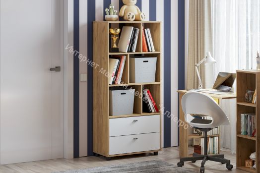 Стеллаж Милан Дуб Золотой/Белый Матовый