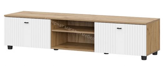 Тумба телевидеоаппаратура со створками и нишей Милан Дуб Золотой/Белый Матовый