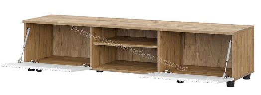 Тумба телевидеоаппаратура со створками и нишей Милан Дуб Золотой/Белый Матовый