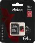 Карта памяти micro SDXC  64GB Netac  P500  Extreme Pro Class 10 UHS-I A1 V30 (100 Mb/s) + SD адаптер