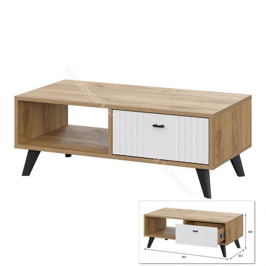 Стол журнальный Милан Дуб Золотой/Белый Матовый