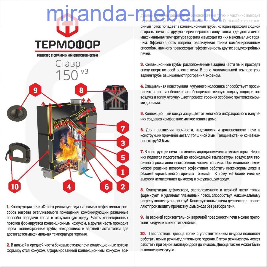 Печь "Ставр" 9 с чугунными кружками