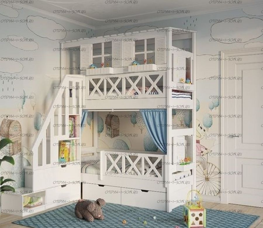 Кровать двухъярусная Домик Fairy Land Santana №12А, Массив