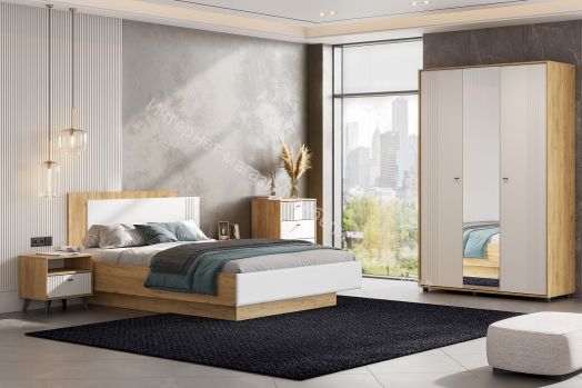 Кровать двойная универсальная (1,6*2,0) (Серия 2) Милан Дуб Золотой/Белый Матовый