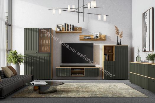 Тумба многофункциональная Милан Дуб Золотой/Олива Софт