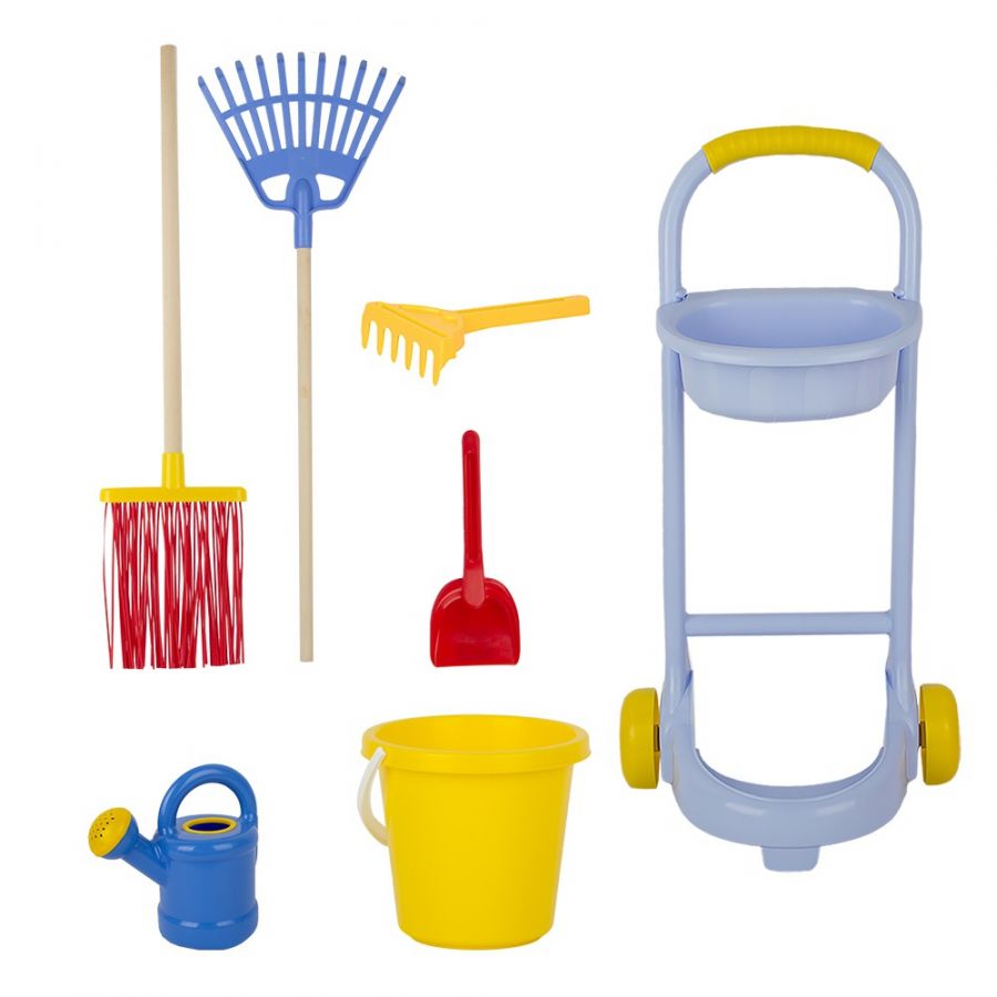 Игровой набор «Я садовник»(тележка, лейка 0,85л, ведро 1,35л, грабли веерные, метла, совок, грабельки)