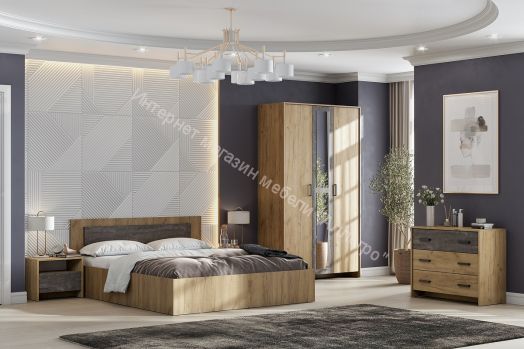 Кровать двойная универсальная 1400 МСП 1 с настилом Лайт Дуб Золотой/Камень темный