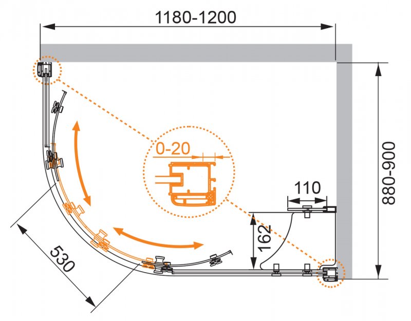 Душевой уголок CEZARES 120x90 ANIMA-W-RH-2-120/90-C-Cr схема 5