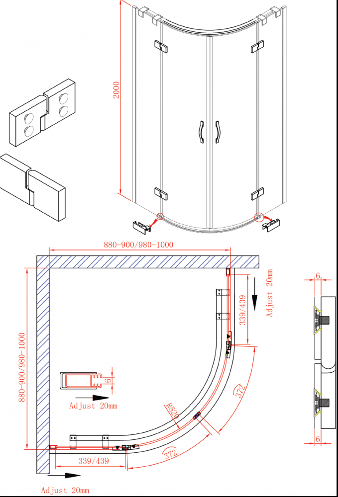 Душевой уголок CEZARES BERGAMO-W-R-2-100-ARCO-C-Cr-IV схема 4