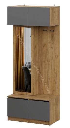 Вешалка с зеркалом Авиньон Дуб Крафт Золотой/Графит серый