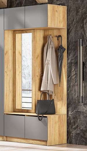 Вешалка с зеркалом Авиньон Дуб Крафт Золотой/Графит серый