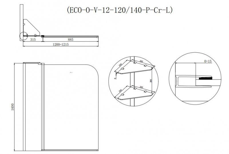 Шторка на ванну CEZARES ECO-O-V-12-120/140-P-Cr-L схема 4