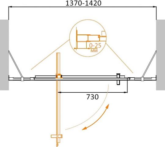 Душевая дверь для проема CEZARES MOLVENO-BA-12-100+40-C-Cr-IV ФОТО