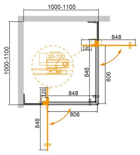 Душевой уголок CEZARES SLIDER-A-2-100/110-GRIGIO схема 21