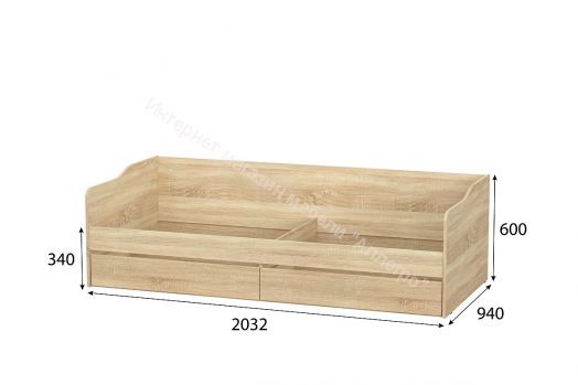 Кровать КР 1 универсальная Серия 2 с настилом Лайт Дуб Сонома