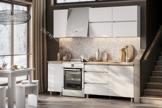 Кухонный гарнитур Токио 1,6м Серия 3 Белый текстурный/Дуб Сонома