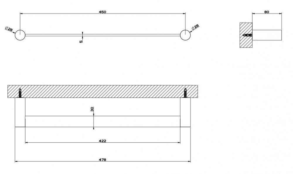 Gessi 316 Полотенцедержатель 45 см 54800239 сталь браш схема 1