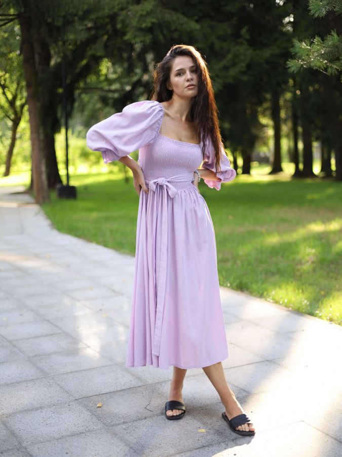 Платье Vento двустороннее льняное в цвете лаванды