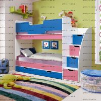 Матрица Кровать двухъярусная Юниор 9 белый+ярко-розовый+синий