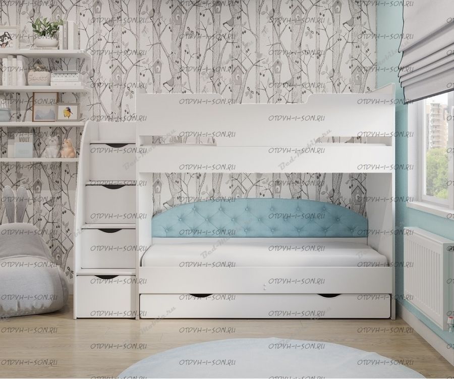 Матрица Кровать детская двухъярусная с мягкой спинкой "Юниор-13" белая