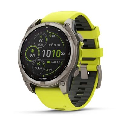 Умные часы Garmin Fenix 8, 47 мм, Solar, Sapphire titanium with an amp yellow/graphite silicone band фото