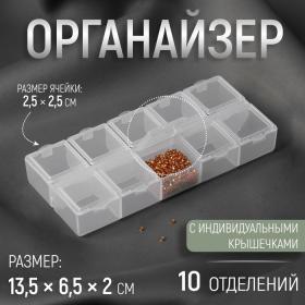 Органайзер для декора, 10 отделений, 13,5 ? 6,5 ? 2 см, цвет прозрачный