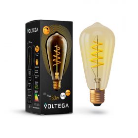 Лампа Ретро Диммируемая Voltega Globe ST64 E27 4W 2000K 7077 Золотая, Стекло / Вольтега.