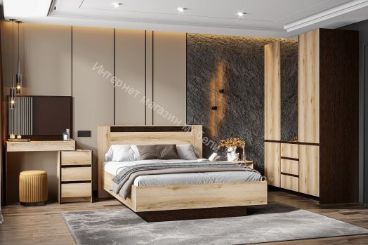 Кровать двойная №3 (универсальная 1.6х2.0 Страйп) Серия 3 Дуб Делано/Дуб Венге