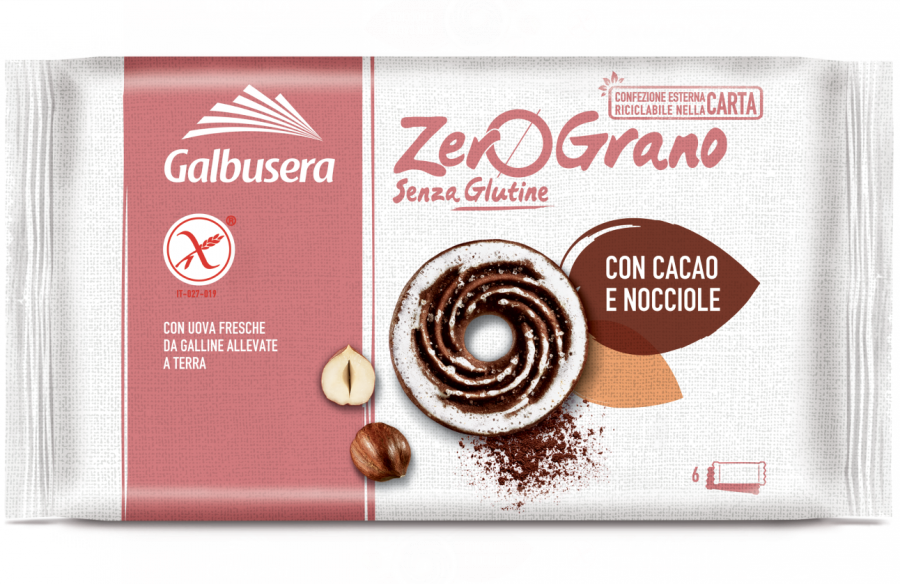 Печенье без глютена шоколадно-ореховое Galbusera 220 г, ZeroGrano cacao e nocciola 220 g