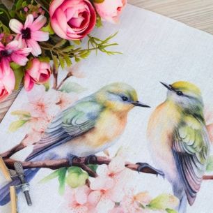 Полулён - Купон для пошива салфетки - Акварельные птицы 20*25 см. limit