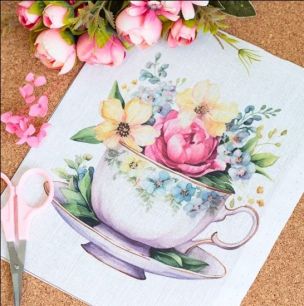 Полулён - Купон для пошива салфетки - Акварельная чашка 20*25 см. limit