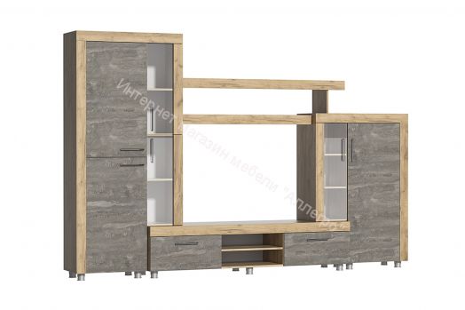 Гостиная "Аллегро" Вариант 1 Дуб крафт золотой/Камень тёмный