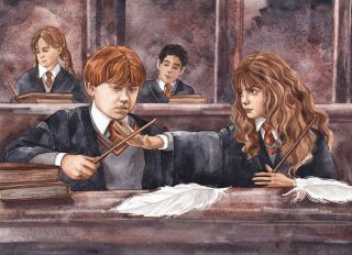 Почтовая открытка Vingardium Leviosa Гарри Поттер формат A6 для посткроссинга, заклинание с палочкой и пергаментом