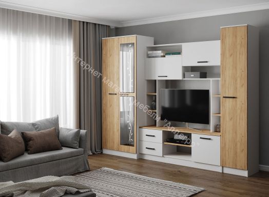 Гостиная "Соло" Дуб крафт золотой/Белый