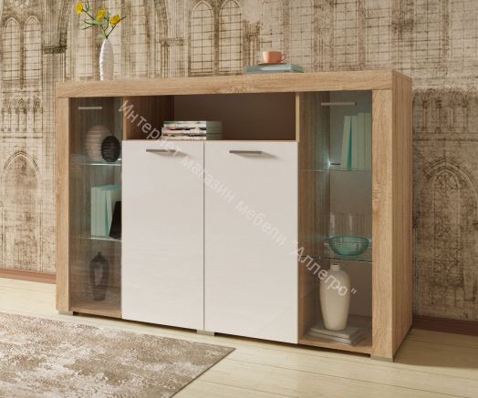 Комод витрина "Орландо" Дуб сонома/Белый глянец